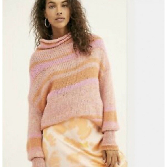 Free People Candy Stripe Alpaca Wool High Neck Oversized Sweater - Picture 2 of 5